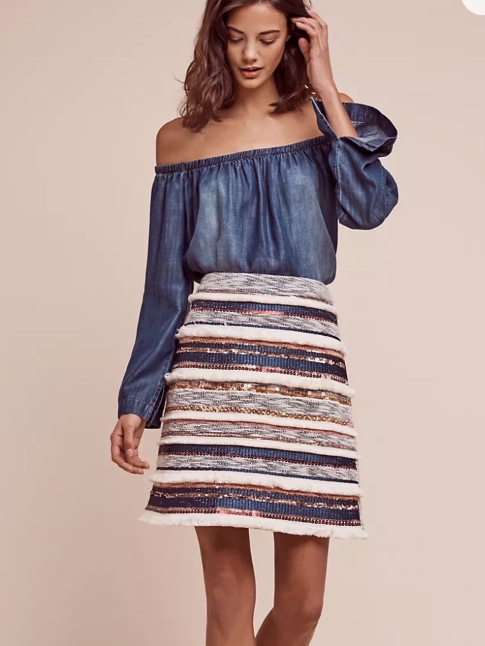 Moulinette Soeurs Erine Beaded Tweed Fringe Mini Skirt Size 6 Anthropologie